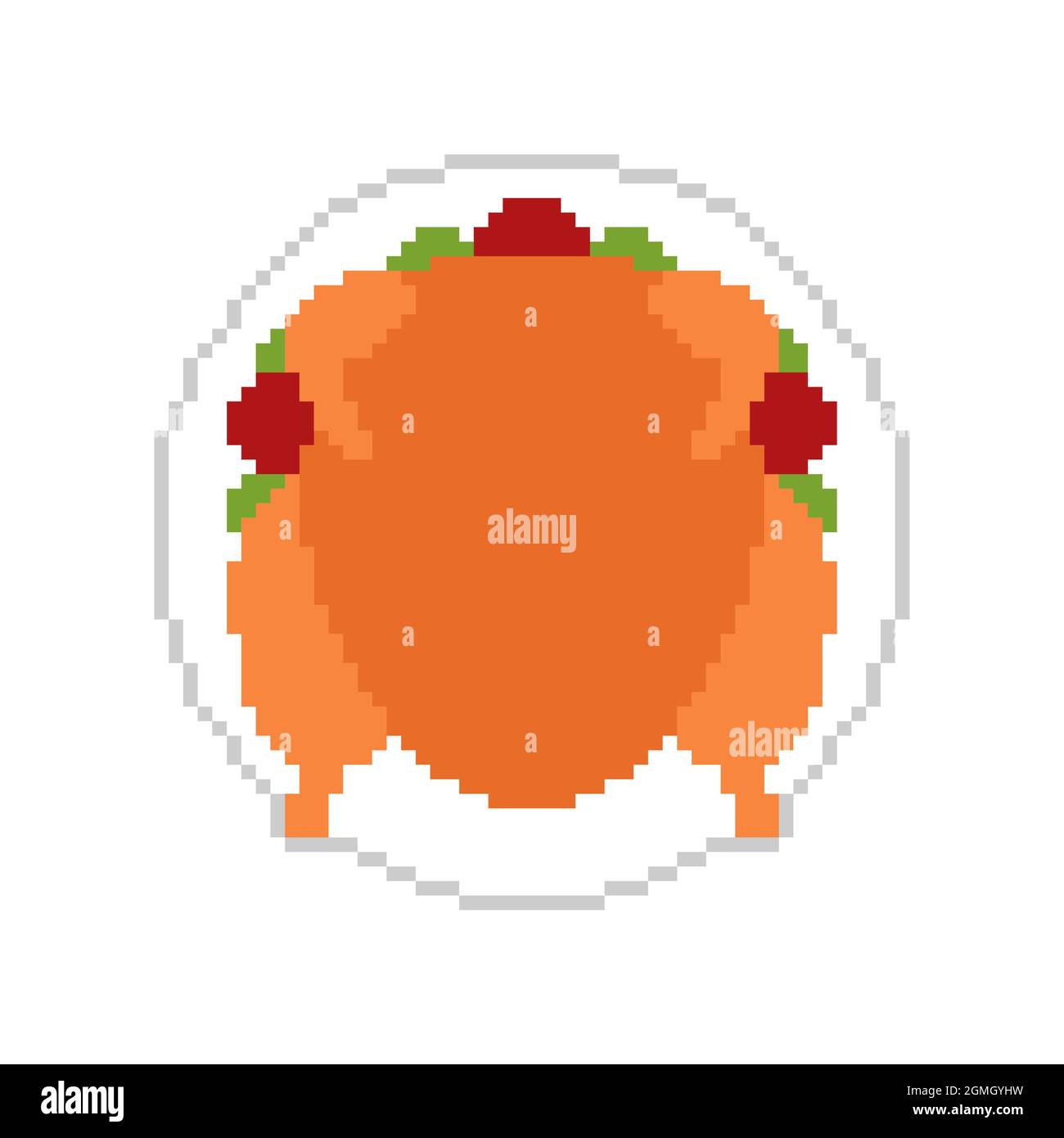 Roasted Turkey pixel art. pixelated Roast. vector illustration Stock Vector