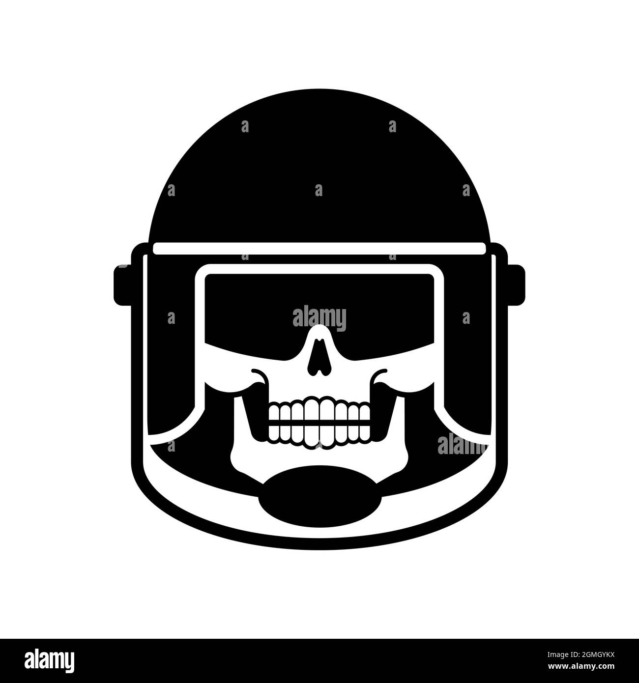 Skull in police protect mask. Skeleton riot police. Punitive intimidating power Stock Vector