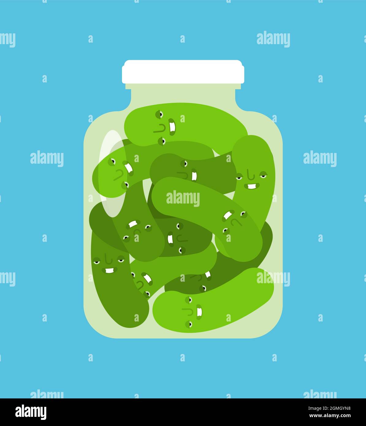 Cartoon Pickled cucumbers in jar. vector illustration Stock Vector