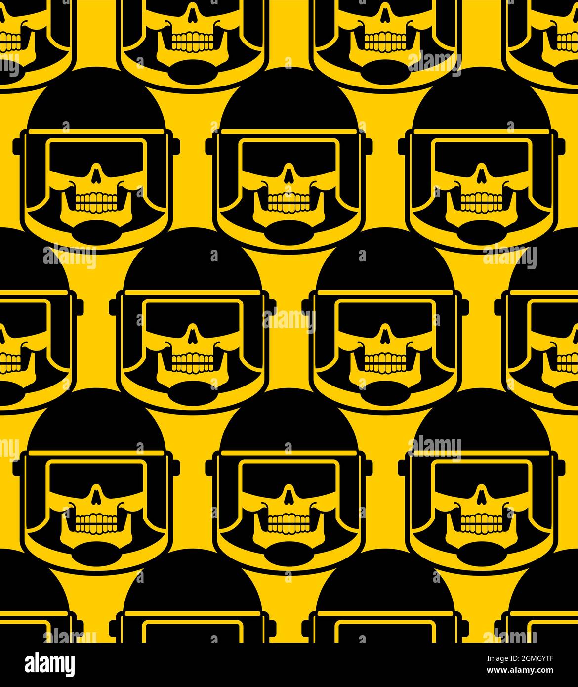 Skeleton riot police pattern seamless. Skull in police protect mask background. Punitive intimidating power Stock Vector