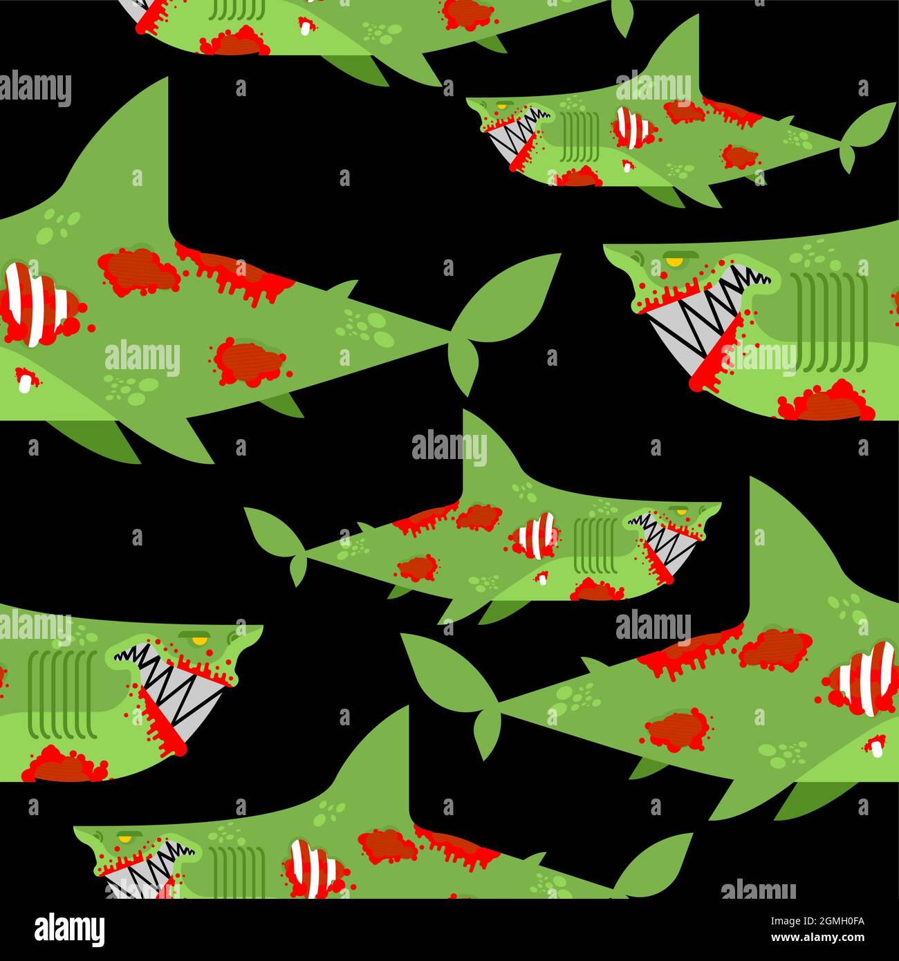 Zombie shark pattern seamless. sea predator is dead background. Green ...