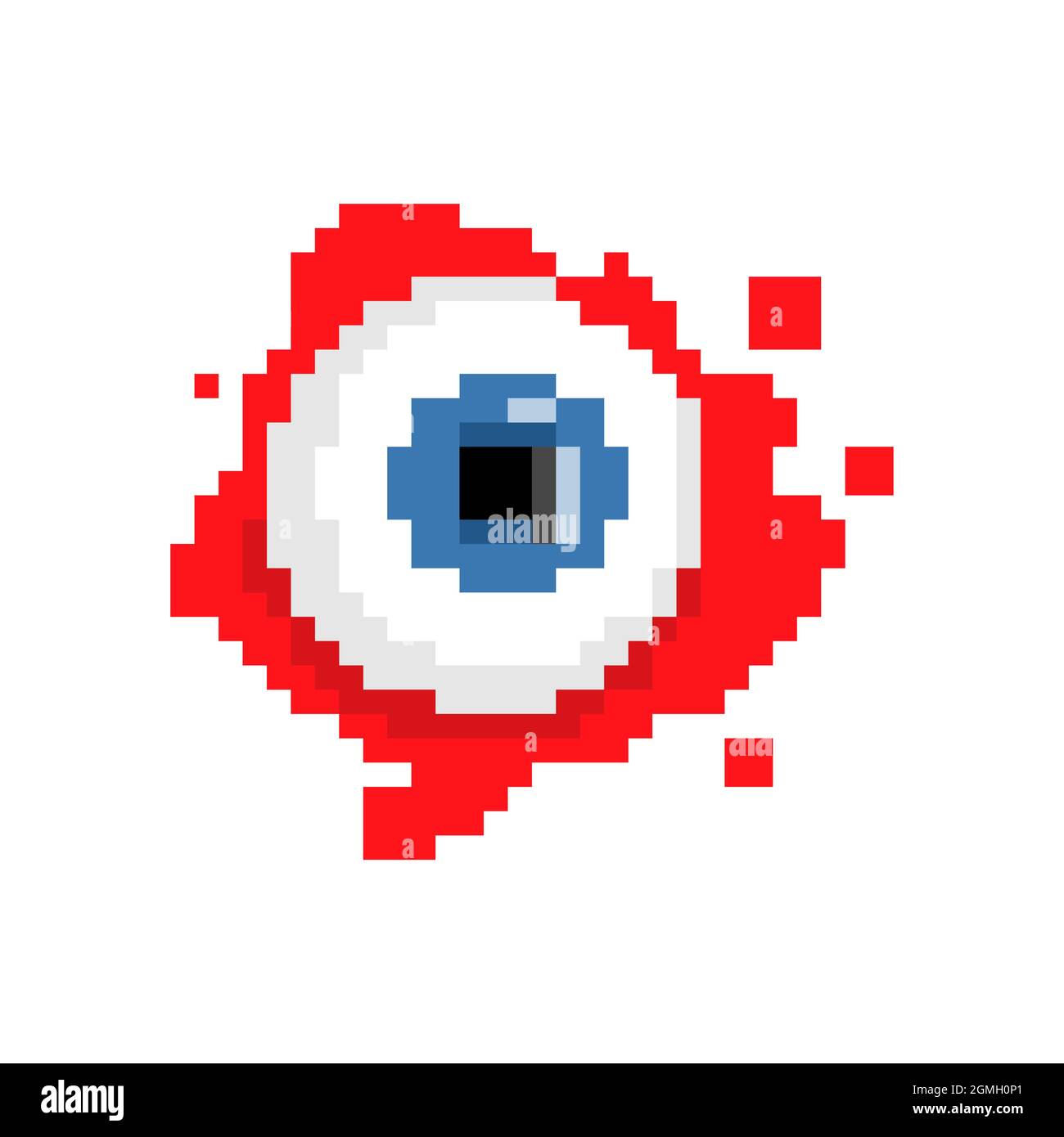 Eyeball pixel art. 8 bit Eye and blood. pixelated Halloween vector illustration Stock Vector