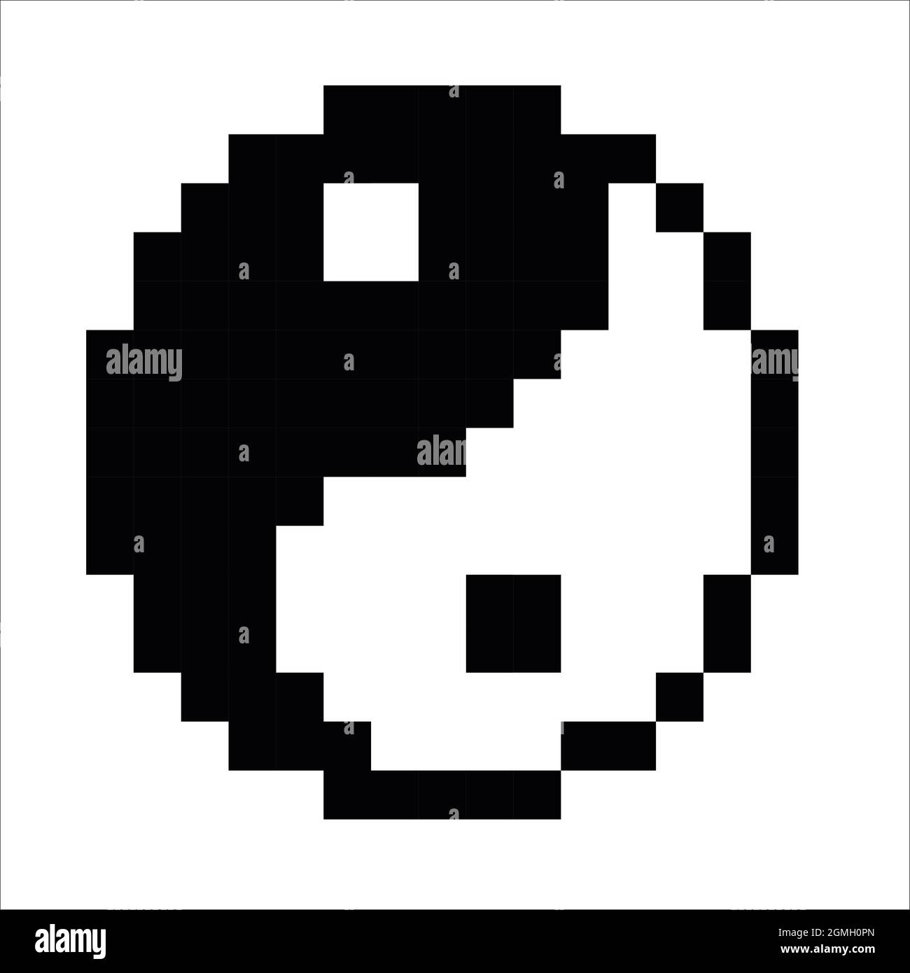 ying yang Pixel Art isolated on white Background. bit icon Pixel design illustration. Pixel art. Stock Photo