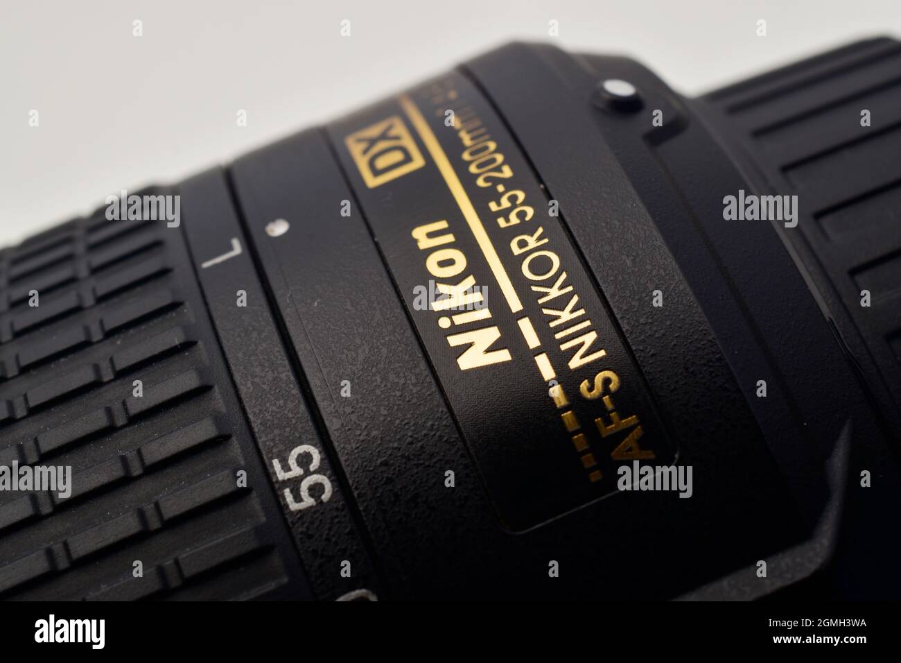 New Delhi, India, 03 December 2019:- Nikon Branding on Camera Lens Stock Photo
