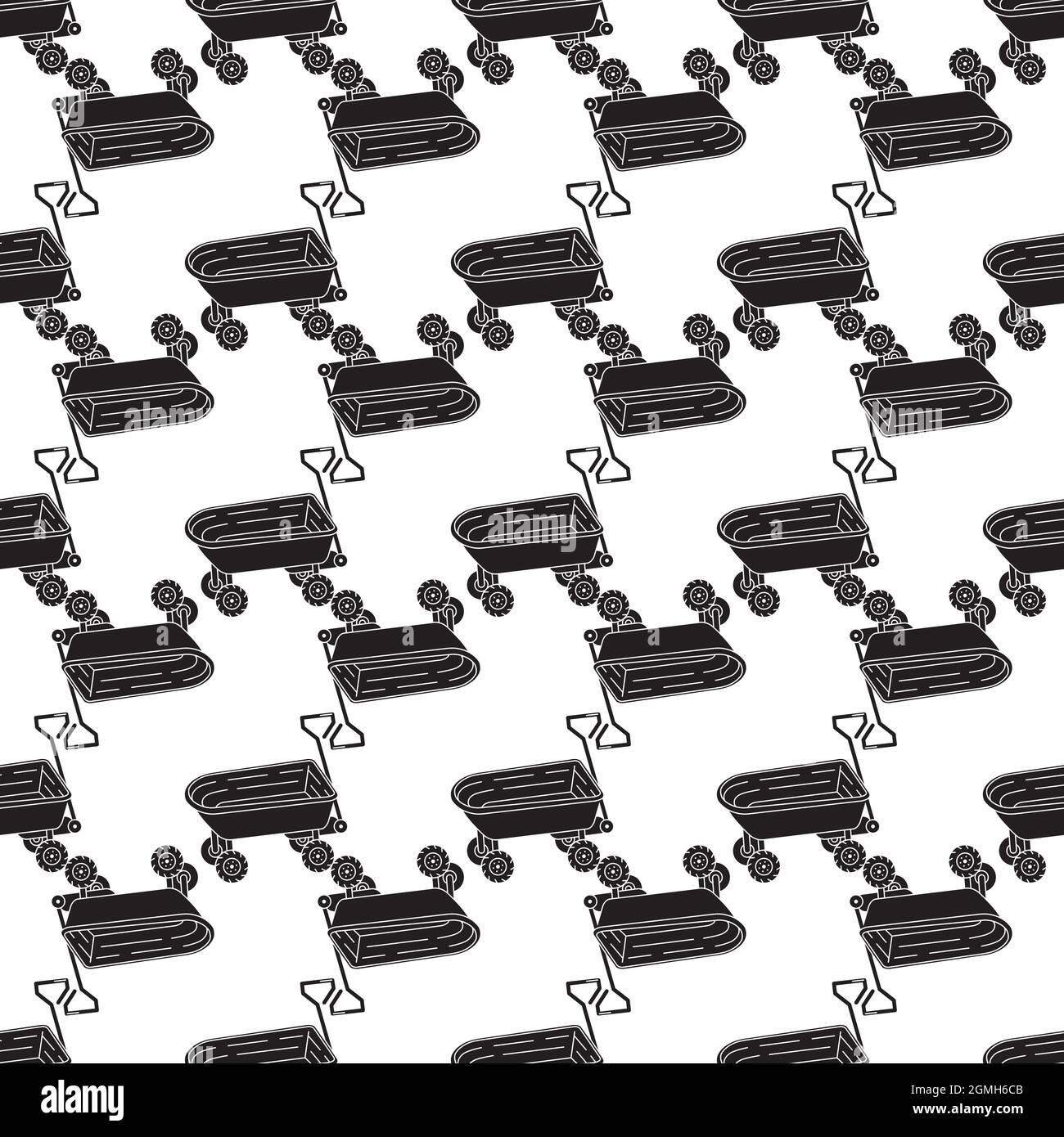 Toy wheelbarrow pattern seamless background texture repeat wallpaper geometric vector Stock Vector