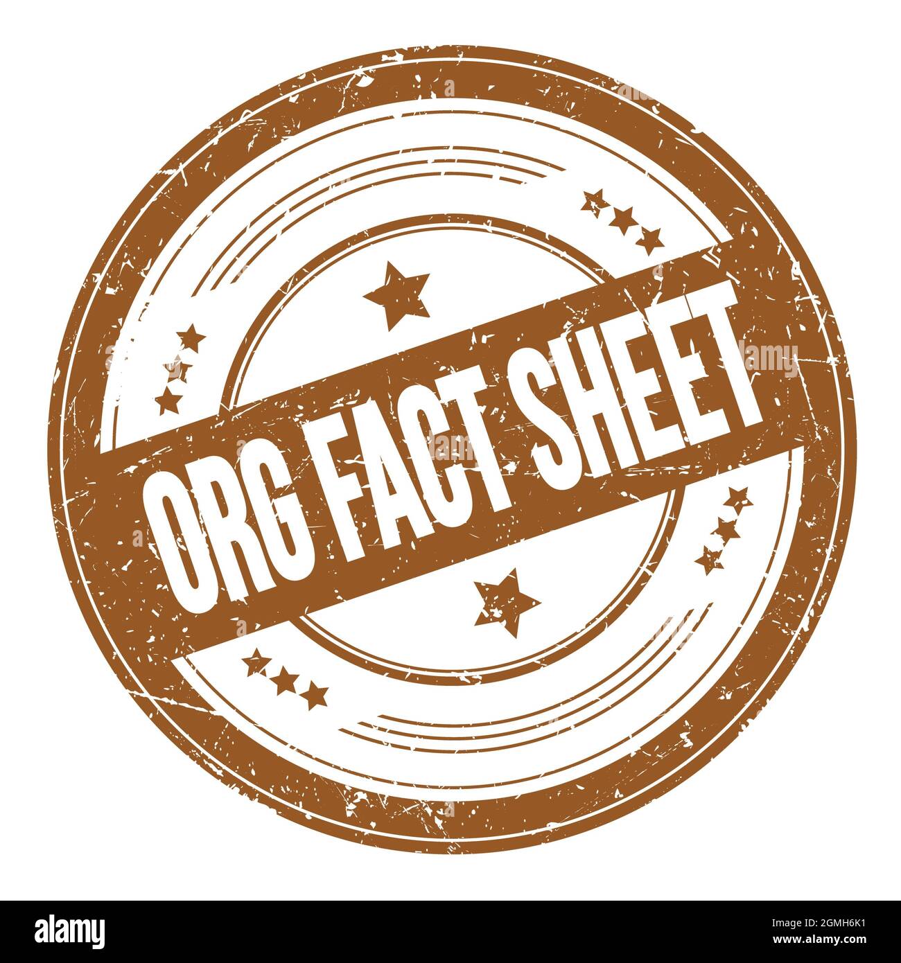 ORG FACT SHEET text on brown round grungy texture stamp. Stock Photo