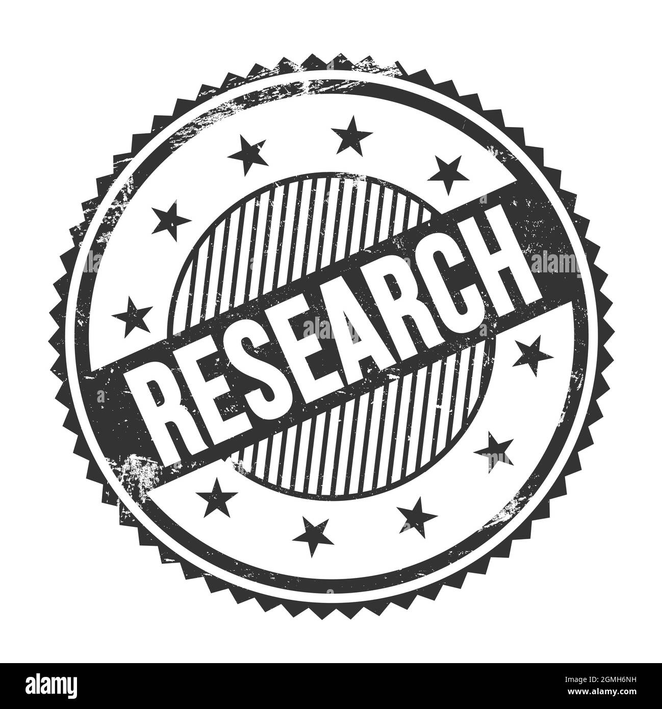 RESEARCH text written on black grungy zig zag borders round stamp. Stock Photo