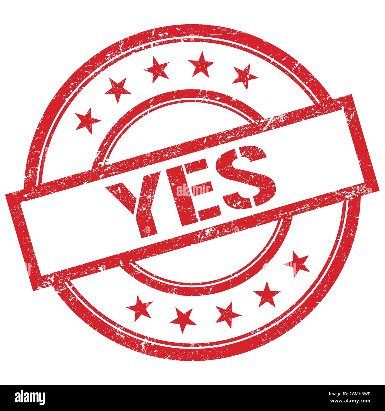YES text written on red round vintage rubber stamp. Stock Photo
