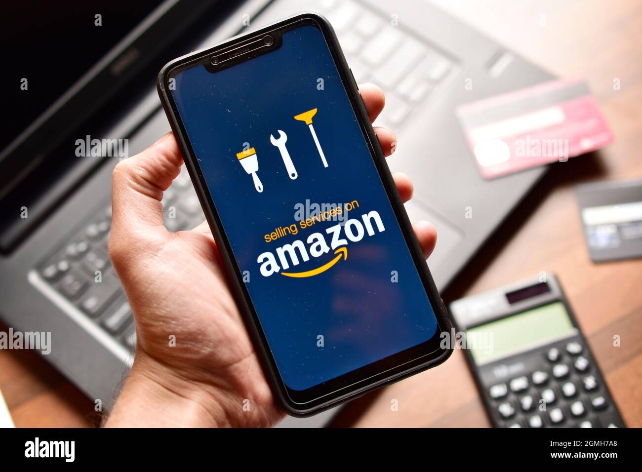 New Delhi, India, 14 December 2019:- Amazon Selling Service app on Smartphone, Aws Amazon Stock Photo