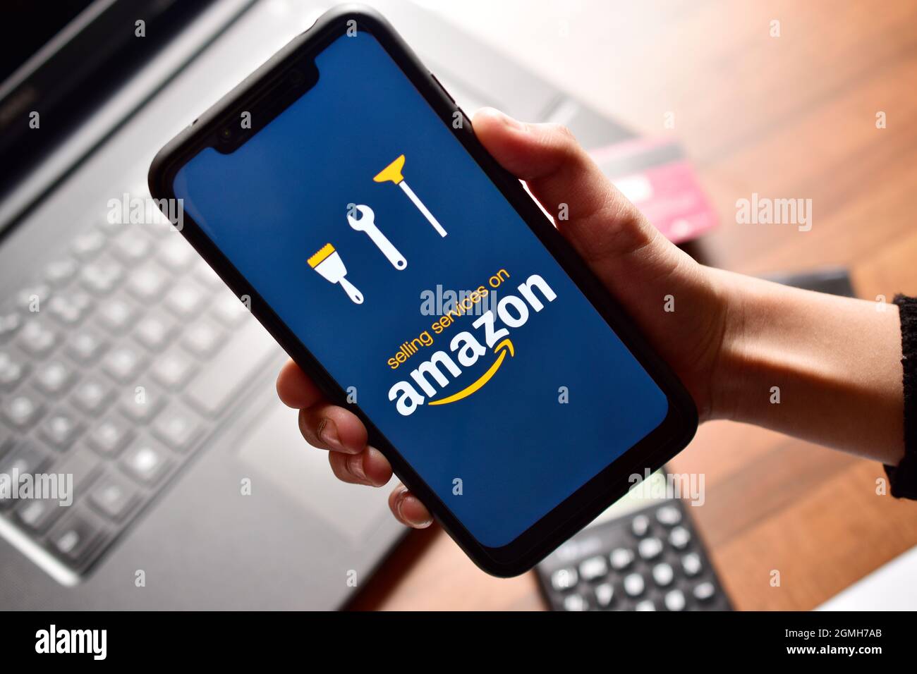 New Delhi, India, 14 December 2019:- Amazon Selling Service app on Smartphone, Amazon AWS Stock Photo