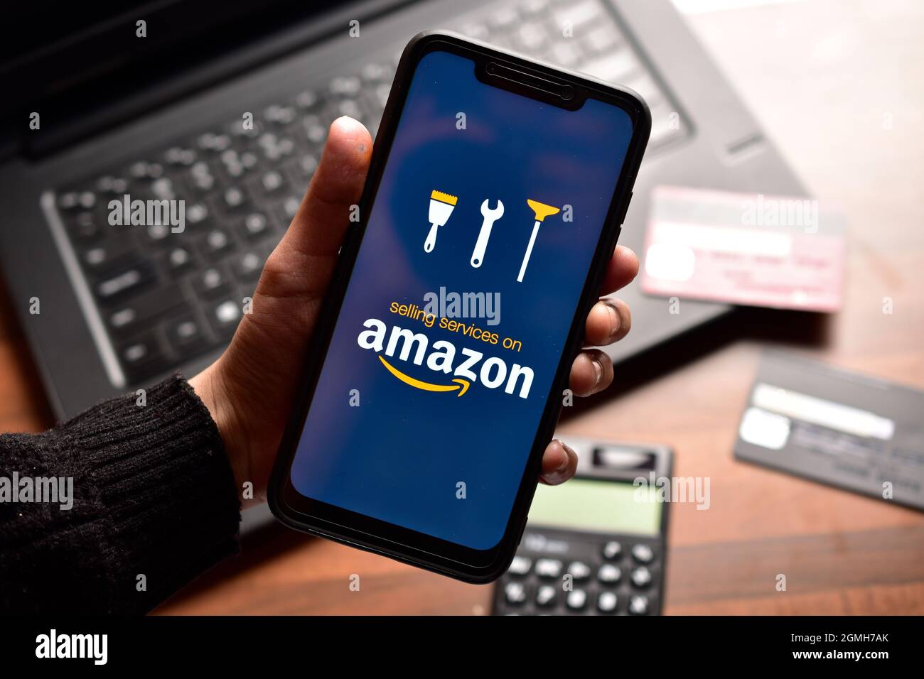 New Delhi, India, 14 December 2019:- Amazon Selling Service app on Smartphone Stock Photo
