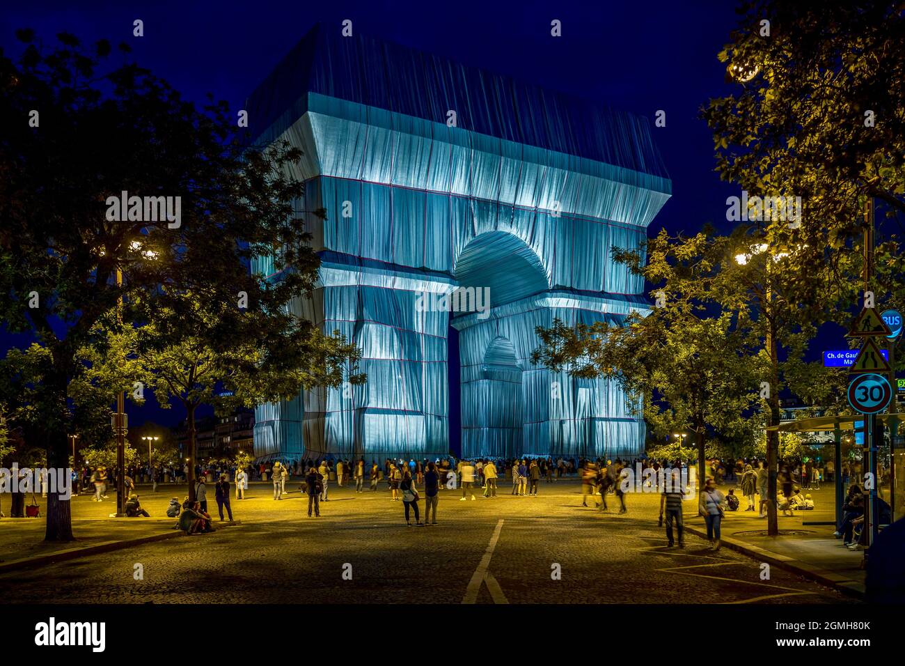 Paris, France - September 18, 2021: Arc de Triomphe monument wrapped by Christo artist Stock Photo