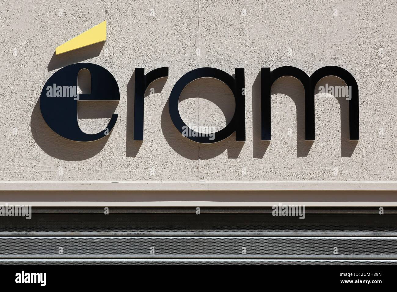 Villefranche, France - May 17, 2020: Eram logo on a wall. Eram is a French  brand and retailer specializing in footwear and clothing Stock Photo - Alamy