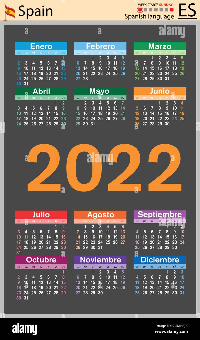 Spanish vertical pocket calendar for 2022 (two thousand twenty two ...