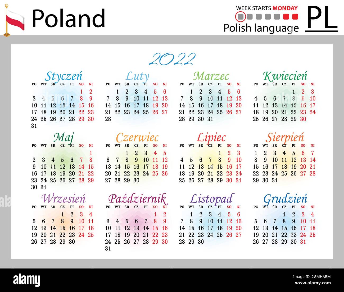Polish horizontal pocket calendar for 2022 (two thousand twenty two
