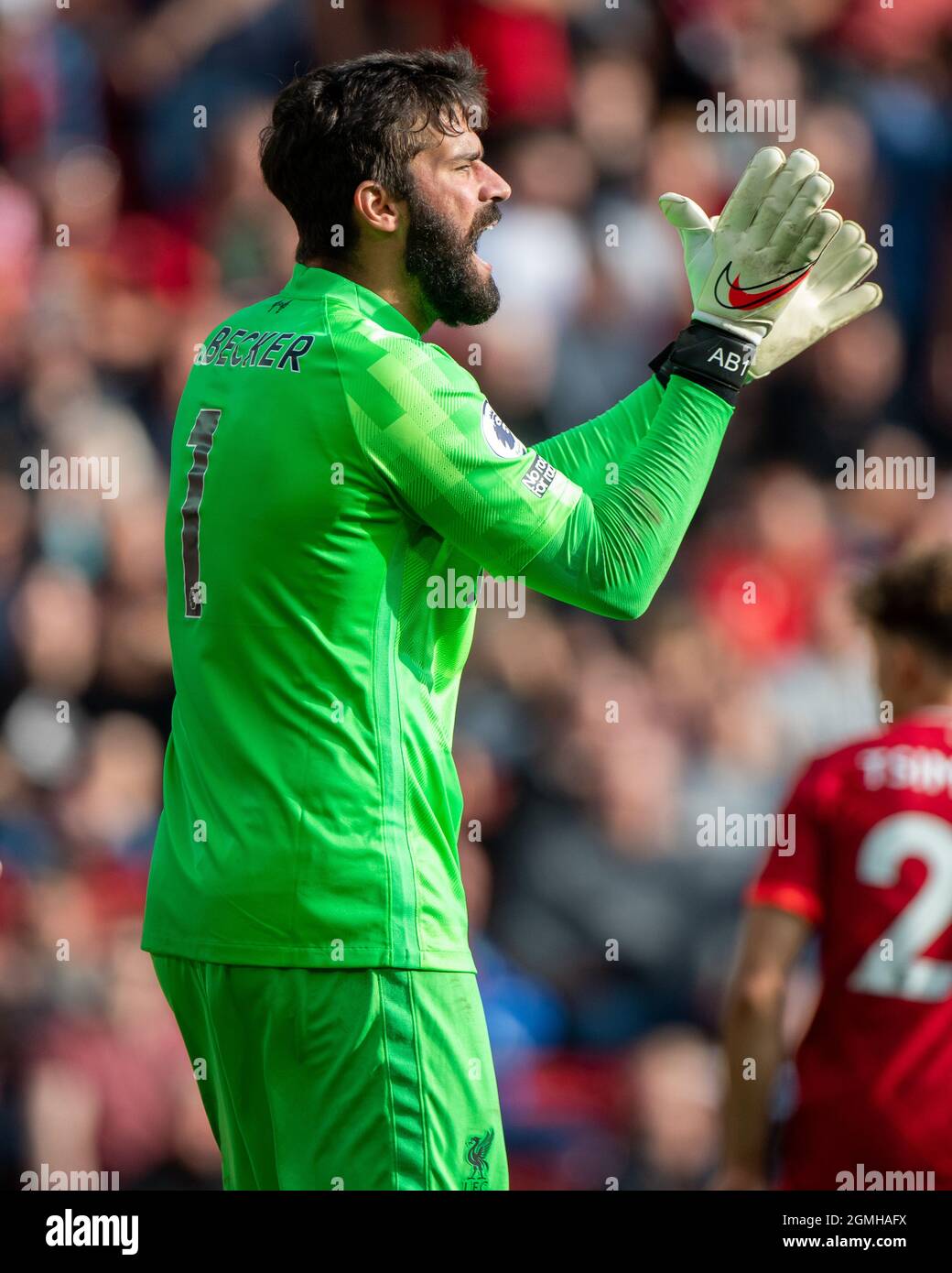 LIVERPOOL, ENGLAND - SEPTEMBER 18: Alisson Becker of Liverpool during the  Premier League match between Liverpool and Crystal Palace at Anfield on  Sept Stock Photo - Alamy