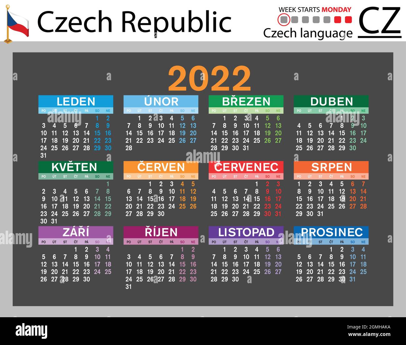 Czech horizontal pocket calendar for 2022 (two thousand twenty two