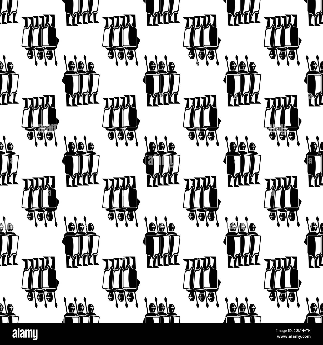 Group medieval warriors pattern seamless background texture repeat wallpaper geometric vector Stock Vector