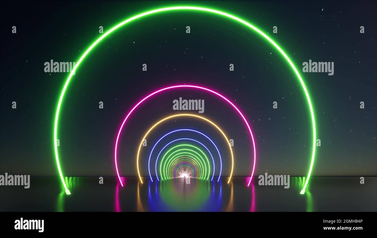 Ultraviolet Geometric tech neon light circle Digital technology 3d ...