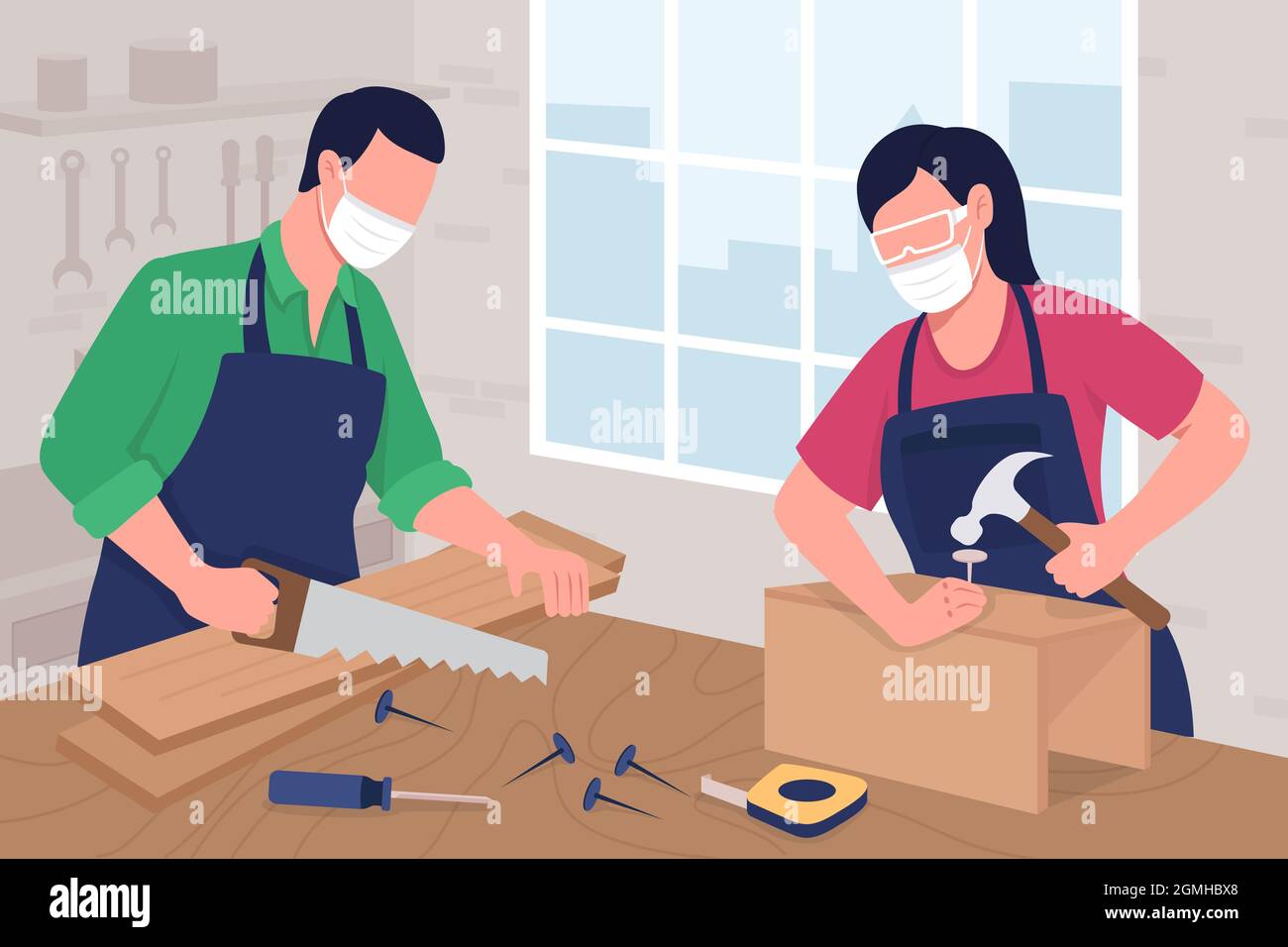Carpentry workshop flat color vector illustration Stock Vector Image ...