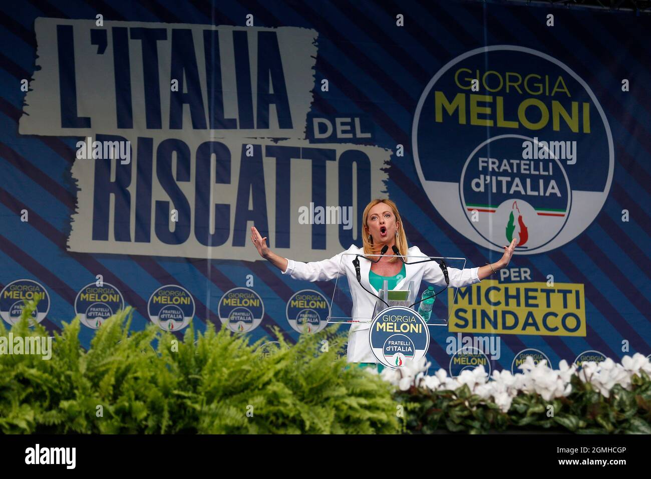 The Leader Of Fratelli D Italia Giorgia Meloni On The Stage At The the-leader-of-fratelli-d-italia-giorgia-meloni-on-the-stage-at-the