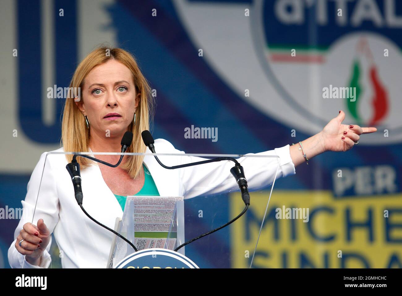 The Leader Of Fratelli D Italia Giorgia Meloni On The Stage At The the-leader-of-fratelli-d-italia-giorgia-meloni-on-the-stage-at-the