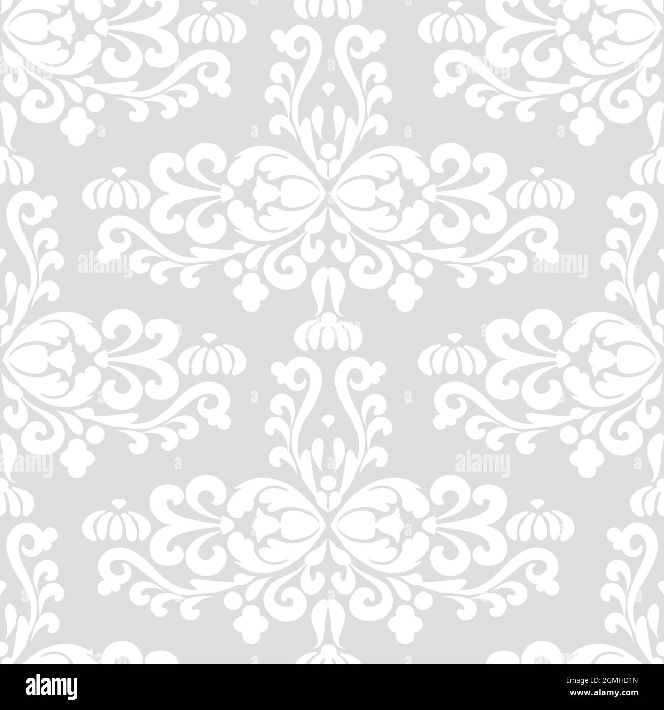 Silver islamic ornament seamless pattern. Decorative texture oriental ornament damask. Vintage background. Silver, gray and white color. For fabric Stock Vector