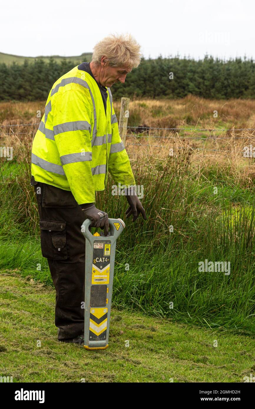 Using a cable locator to check for underground utility wires Stock Photo