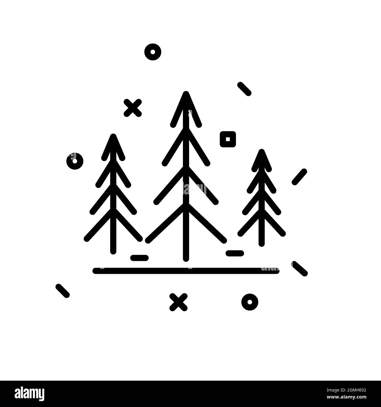 Abstract christmas tree icon. Black icon in flat linear design. Vector ...