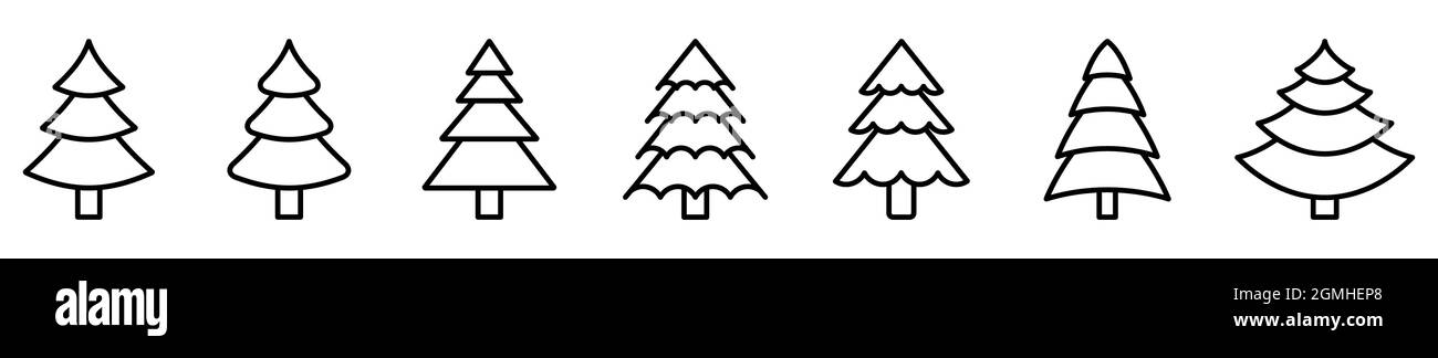 Christmas tree icon. Set of linear christmas tree icons on white ...