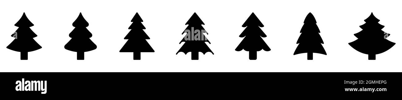 Christmas tree icon. Set of black christmas tree icons on white ...