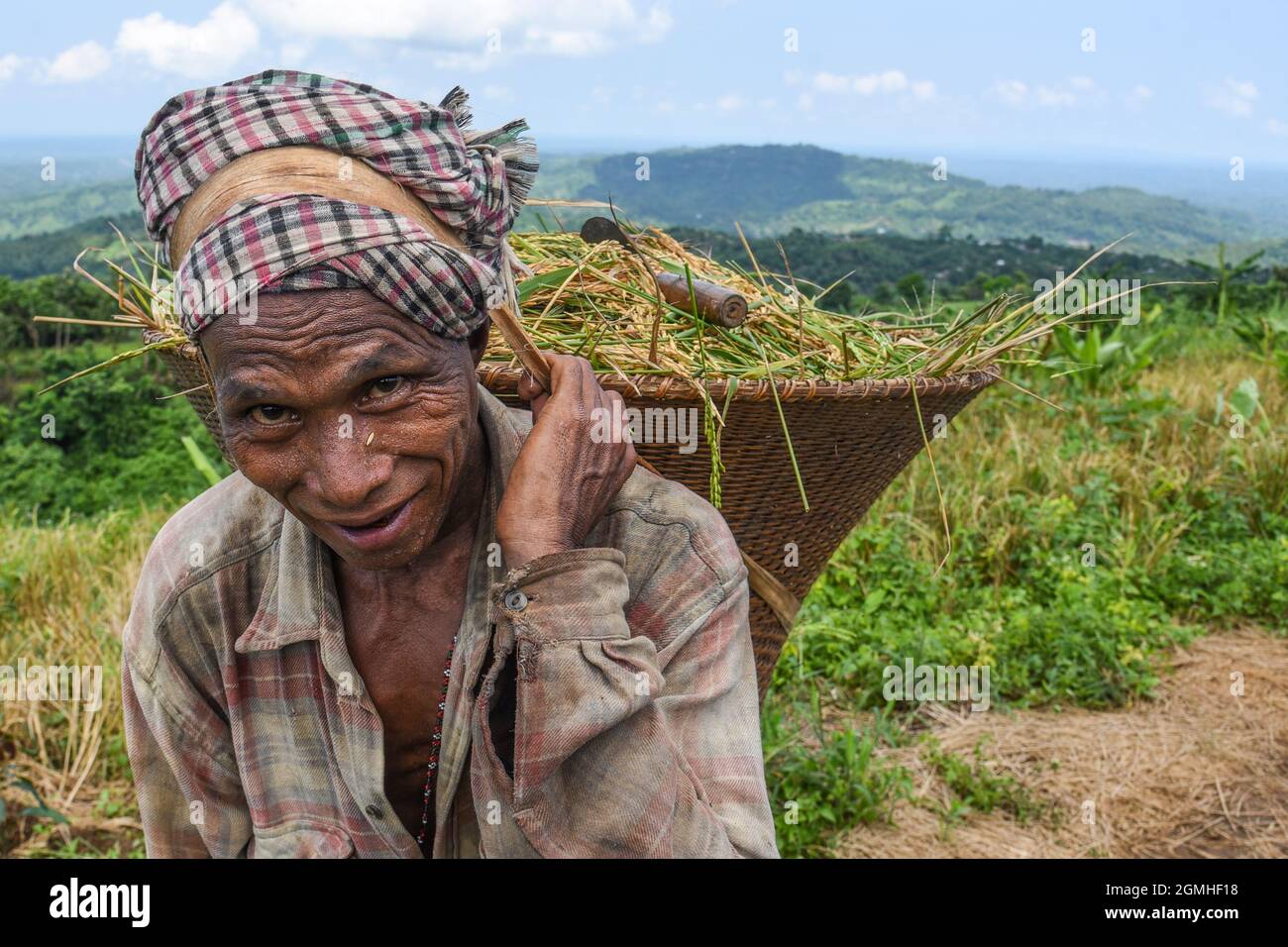 A man works in a Jhum field (mixed cropping) in Khagrachari, Chittagong Hill Tracts, Bangladesh Stock Photo
