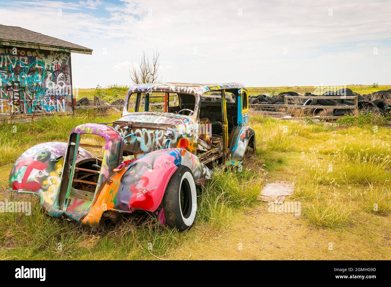 old spray painted graffiti covered vintage