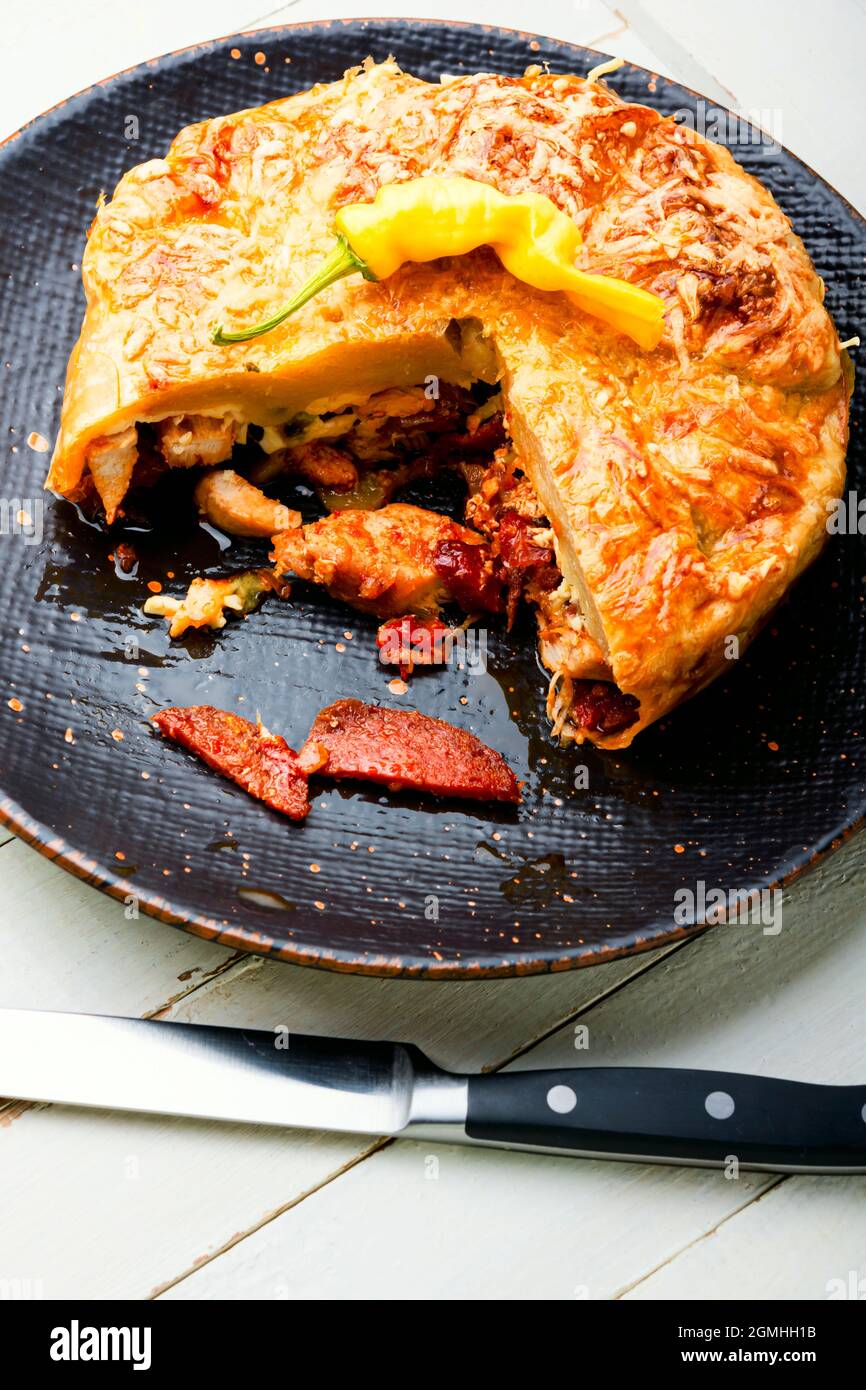 Mexican meat pie with sausage and chicken. Meat pie Stock Photo Alamy