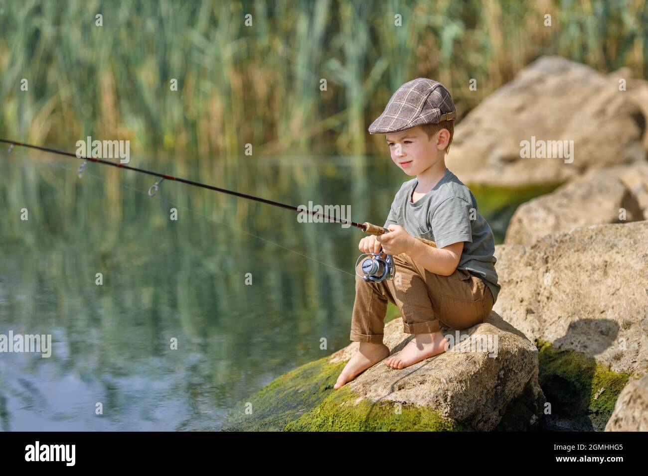 Fishing Boy Fishing Riverlittle Boy Fishing Stock Photo 1211800045