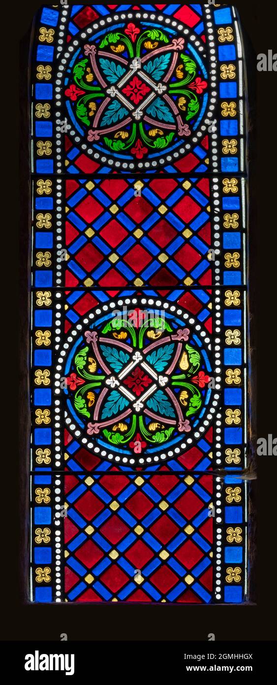 Stained Glass window,  St Peter's Church, Dunton, Norfolk Stock Photo