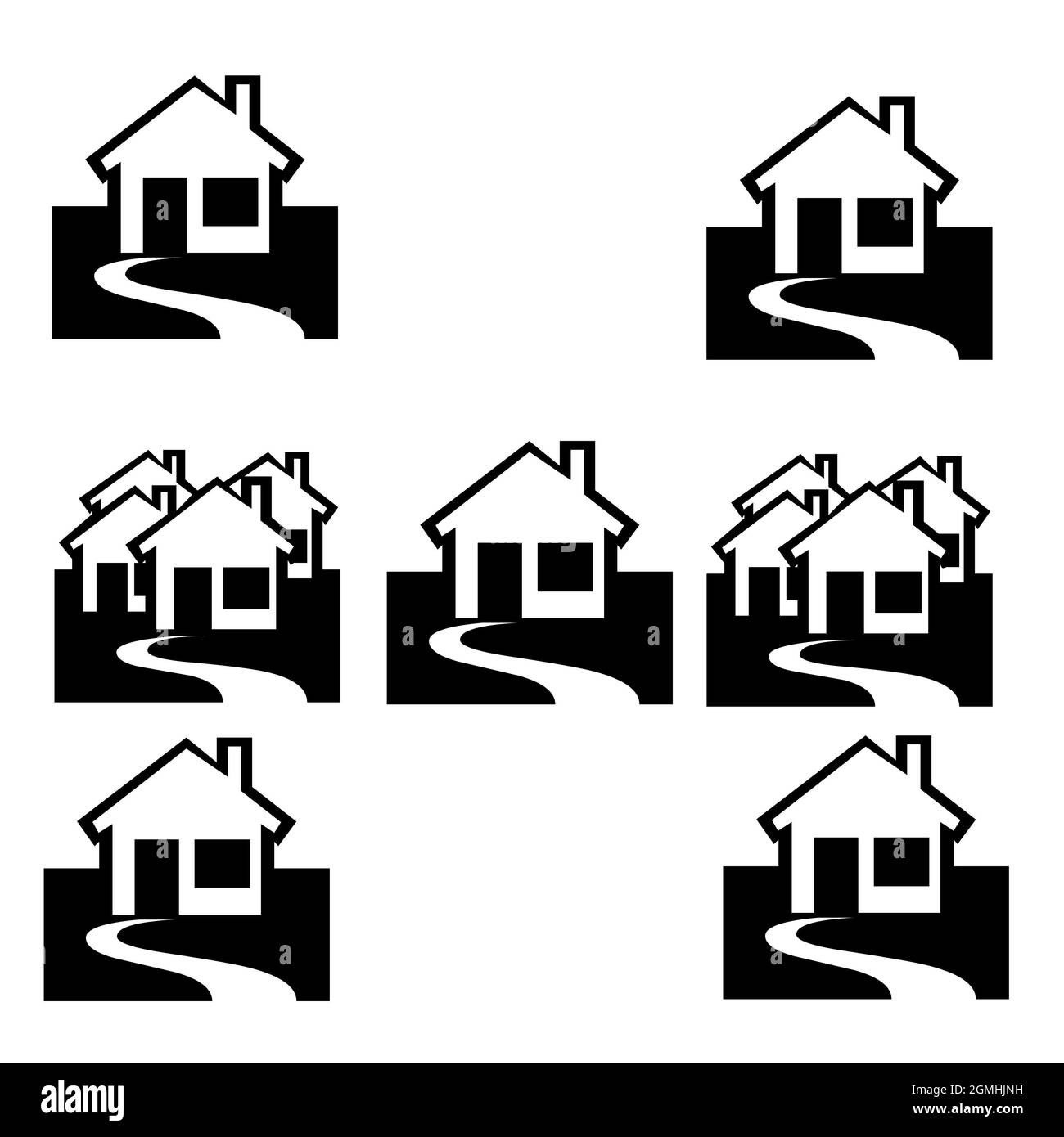 a lot of houses isolated on white - illustration Stock Photo - Alamy