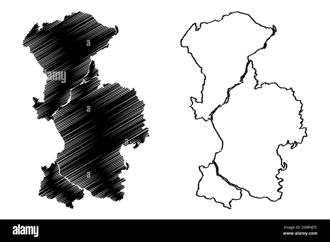 Bhandara district (Maharashtra State, Nagpur Division, Republic of India) map vector illustration, scribble sketch Bhandara map Stock Vector