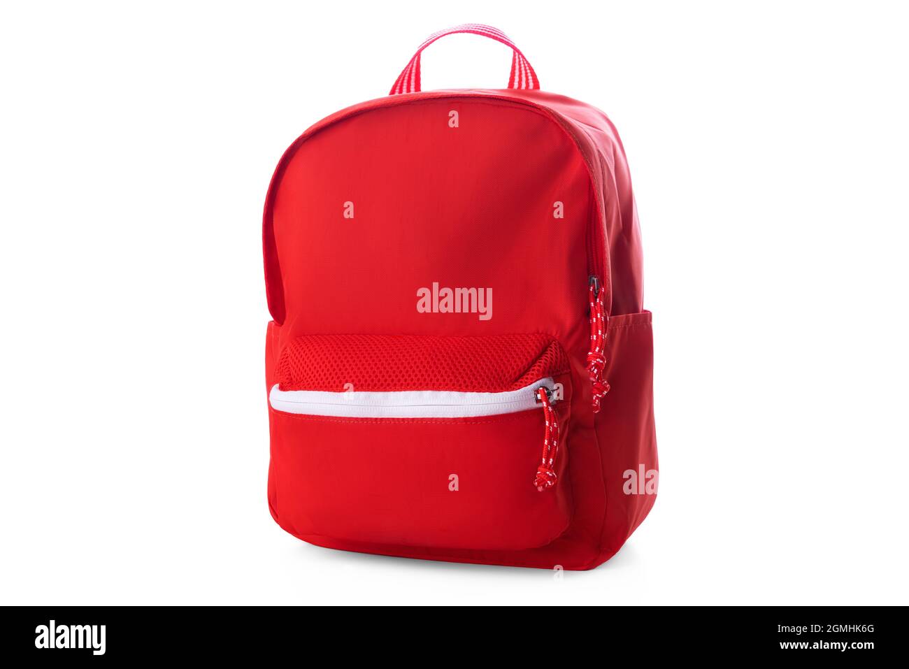 Red school backpack isolated on white Stock Photo