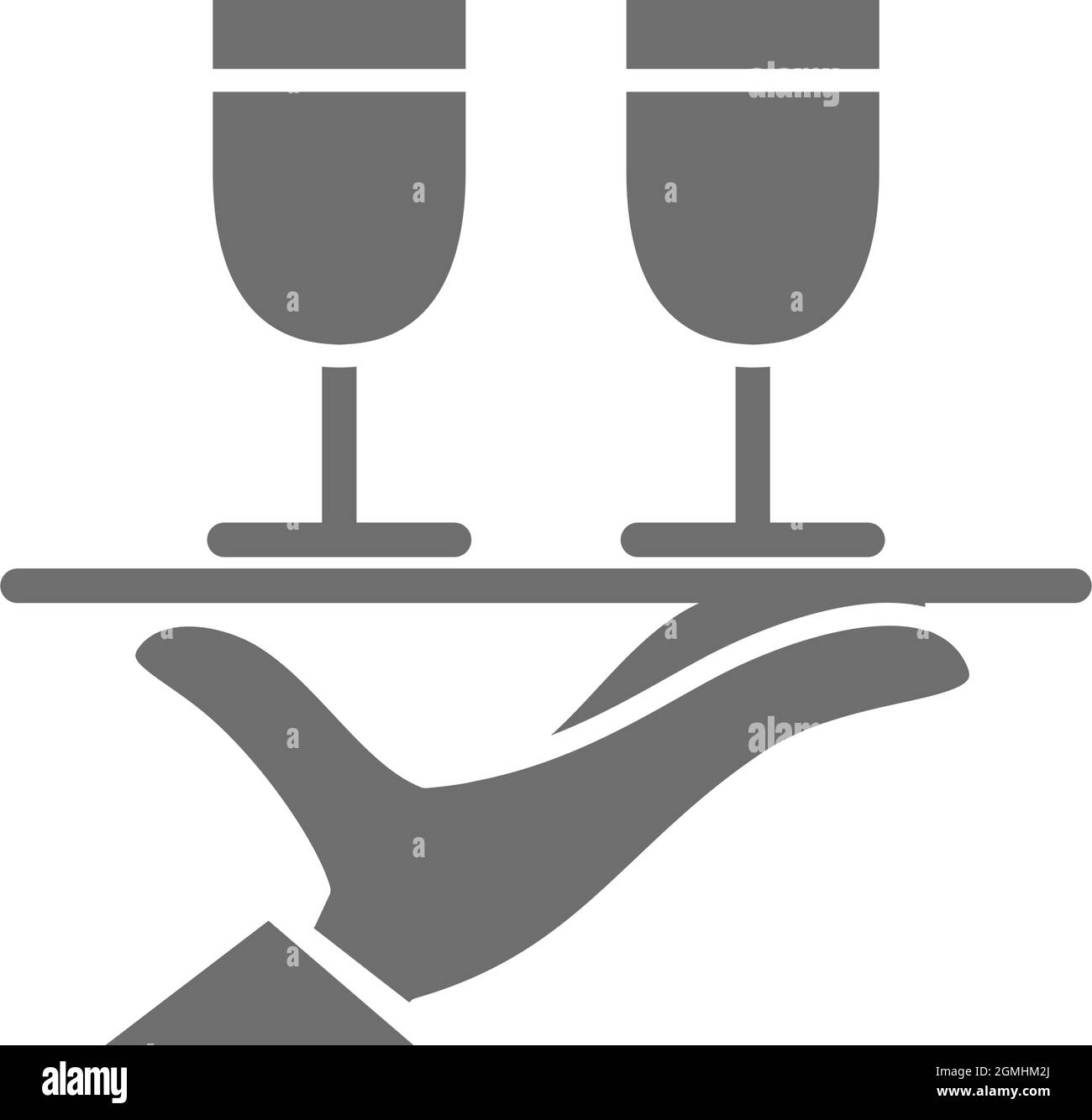 Vector hand holds two glasses grey icon. Stock Vector