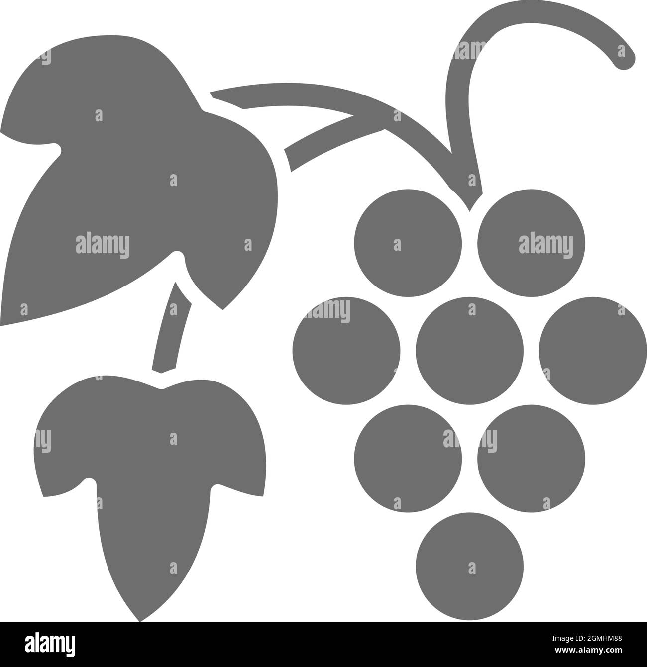 Vector grape branch with berries grey icon. Stock Vector