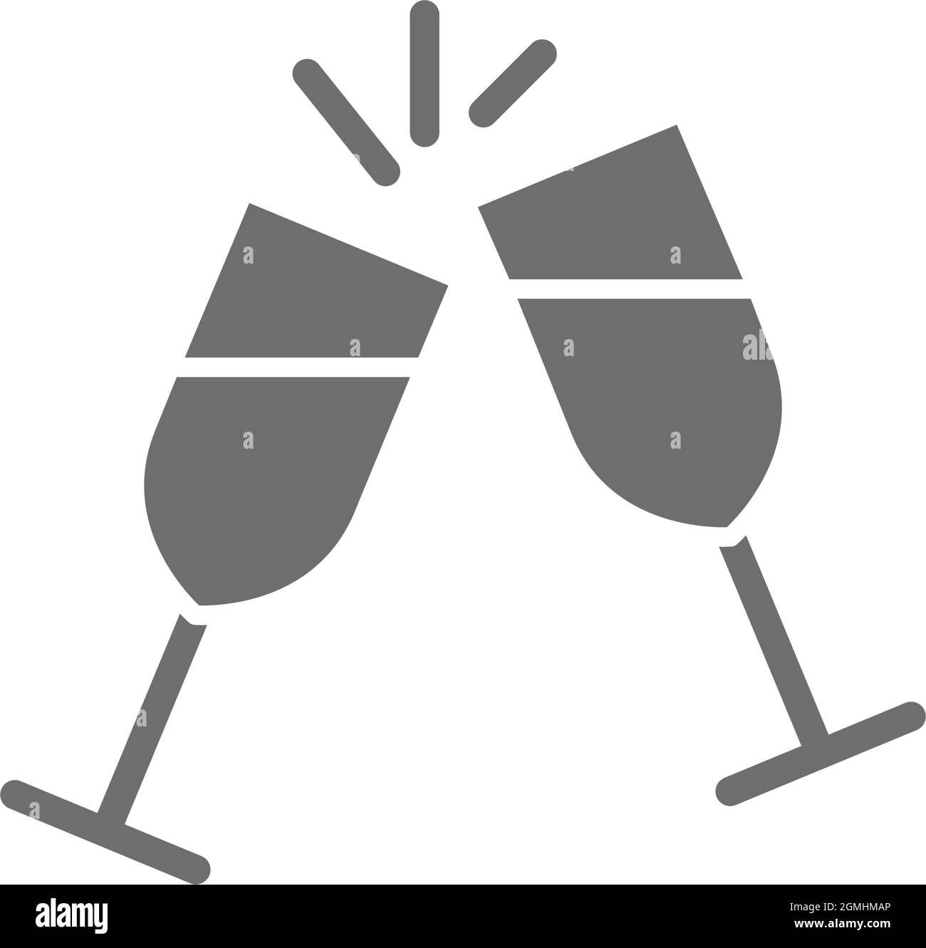 Two glasses clink grey icon. Isolated on white background Stock Vector