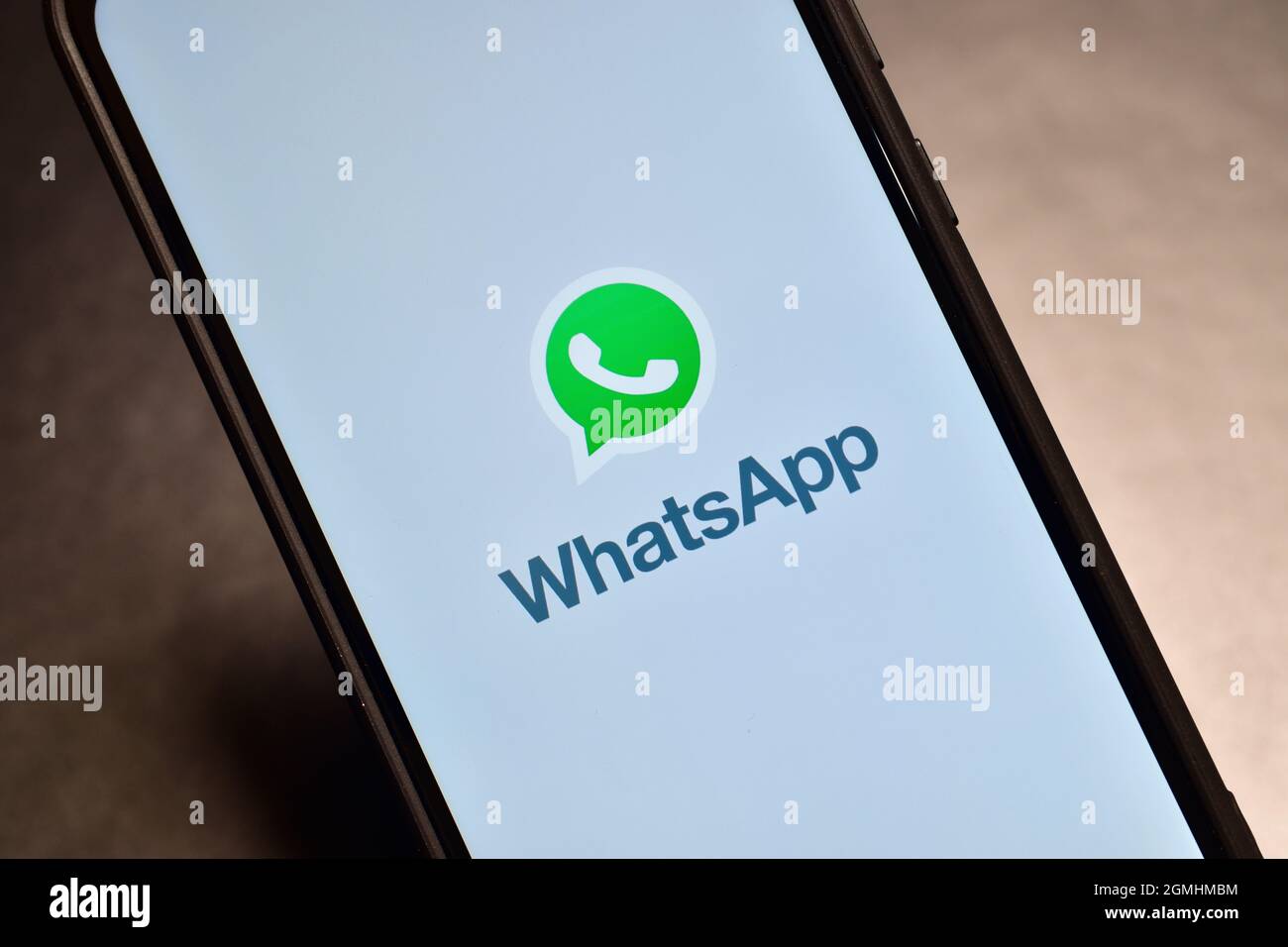 New Delhi, India, 8 January 2020:- WhatsApp Logo on Smartphone Stock Photo