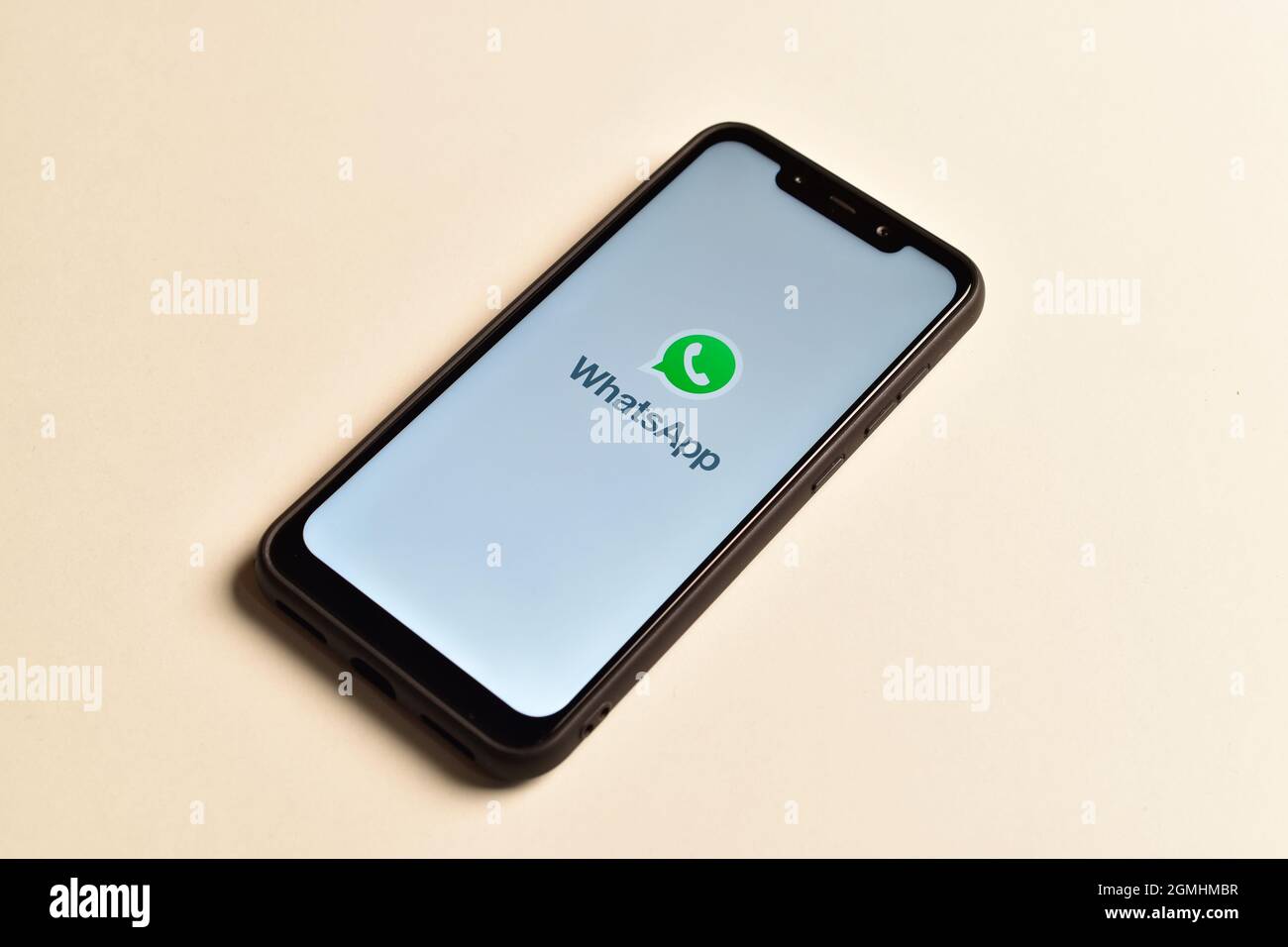 New Delhi, India, 8 January 2020:- WhatsApp Logo on Smartphone Stock Photo