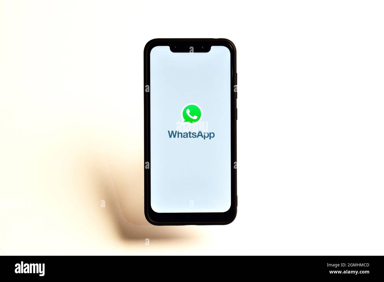 New Delhi, India, 8 January 2020:- WhatsApp logo on Smartphone. online messaging app Stock Photo