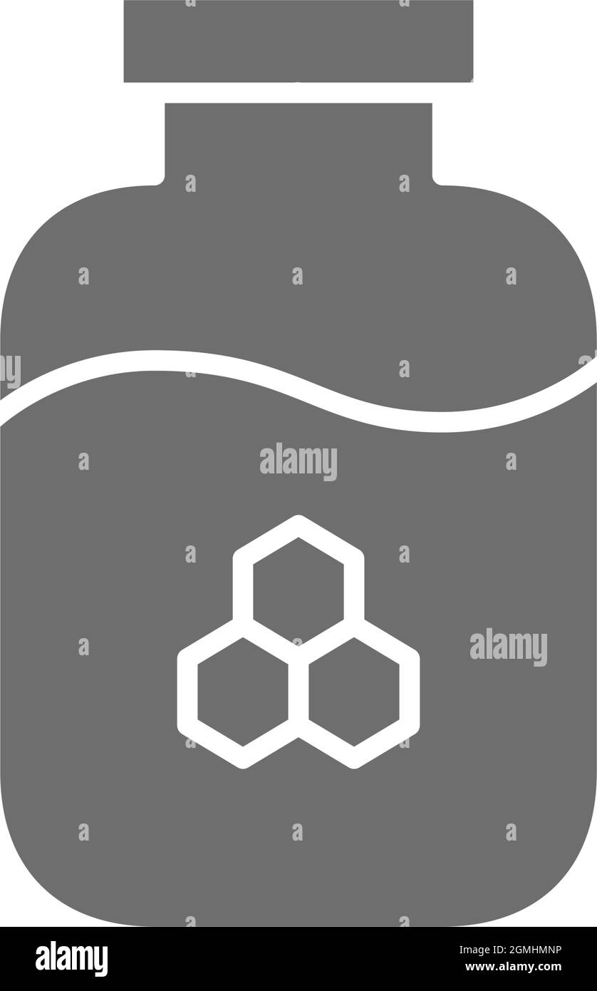 Glass jar with honey, beekeeping grey icon. Stock Vector