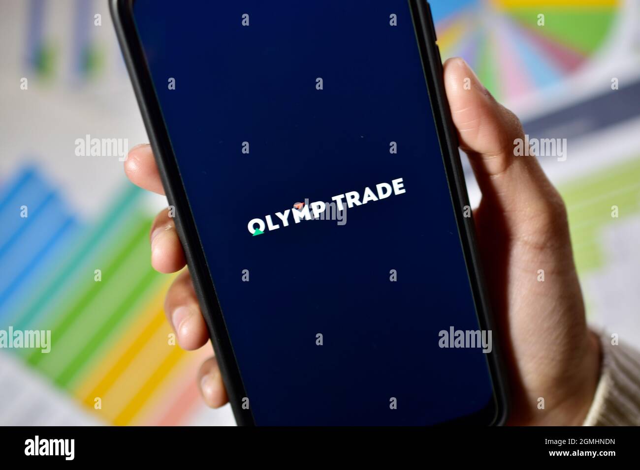 New Delhi, India, 12 January 2020:- Olymp Trade application on smartphone Stock Photo
