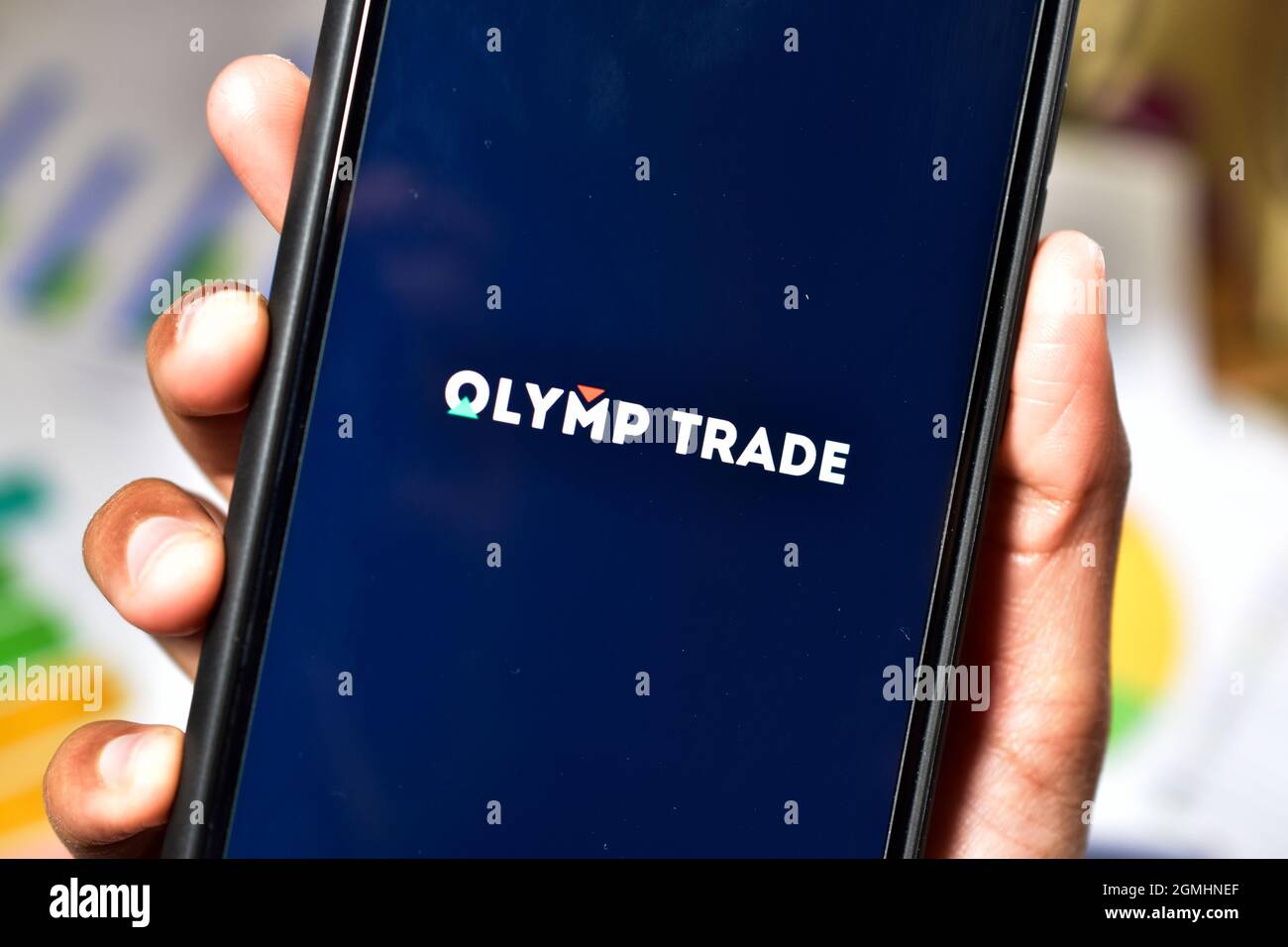 New Delhi, India, 12 January 2020:- Olymp Trade logo on smartphone Stock Photo