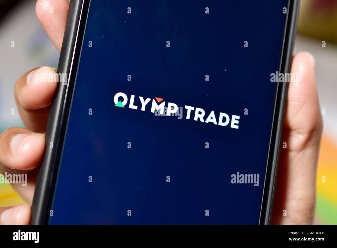 New Delhi, India, 12 January 2020:- Olymp trade application on smartphone Stock Photo