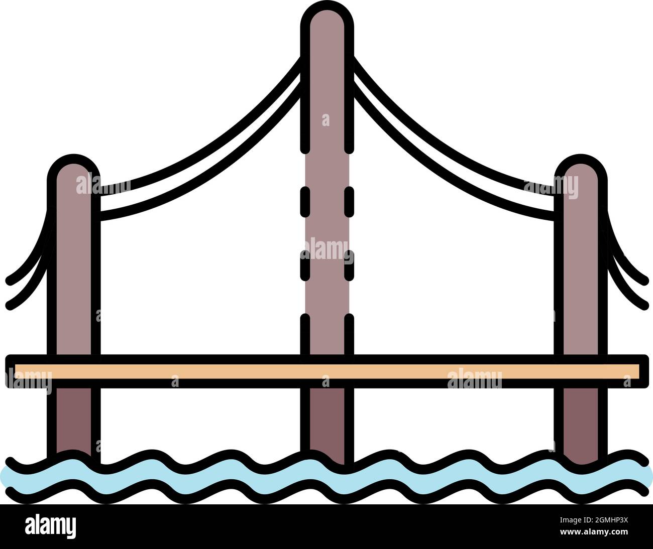 Urban long bridge icon. Outline urban long bridge vector icon color ...